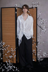 JIECHI Dots Tulle Drape Iridescent Shirt