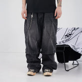 BLACK8MOB Distressed Crinkled Detachable Baggy Jeans