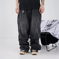 BLACK8MOB Distressed Crinkled Detachable Baggy Jeans