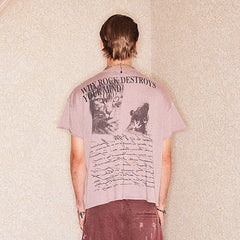 RICHILL Cat and Mouse Graphic Frayed Sleeve T-Shirt