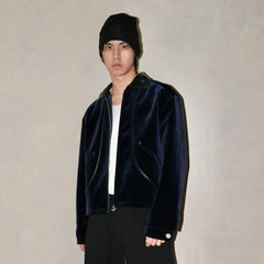 IN EXISTENCE Velvet Faux Leather Collar Jacket