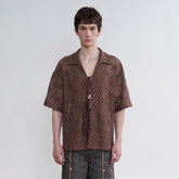 ORAL UTOPIA Crochet Tie-Front Sheer Cuban Half Shirt