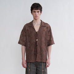 ORAL UTOPIA Crochet Tie-Front Sheer Cuban Half Shirt