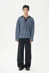 ORAL UTOPIA Lace-Up Polo Collar Knit Pullover