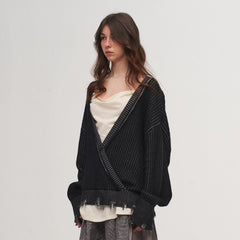 ILNya Nieternite Nifutur Frayed Edge Ribbed V-Neck Cardigan