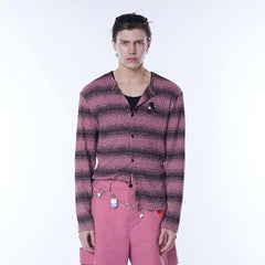 ASSEEN Horizontal Gradient Stripe Button Cardigan Pink
