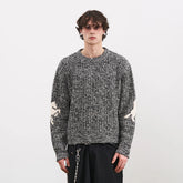 PMW Horse Elbow Patched Cable-Knit Sweater