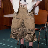 ERROR CODE ROBOT Washed Paneled Frayed-Hem Camo Cargo Shorts