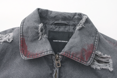 VANN VALRENCE Washed Distressed Multi-Pocket Utility Denim Jacket