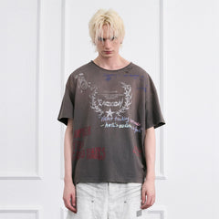 FACEONLAB Punk Graffiti Diamond Distressed T-Shirt