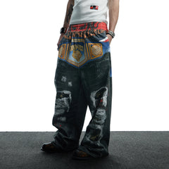 DND4DES Boxing Championship Belt Print Baggy Trousers