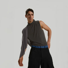 KADAKADA Draped Sheer High-Neck Tank Top