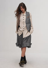 ILNya Nieternite Nifutur Shield Panel Pleated Cotton-Linen Shirt