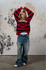 DONSMOKE Ripped Side Stripe Wide-Leg Jeans