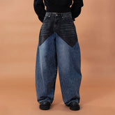 CLP Distressed Contrast-Panel Oversized Jeans