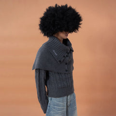 CLP Detachable Capelet Collar Layered Sweater