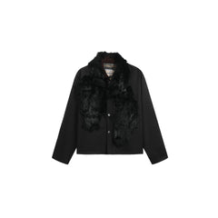 NOTHINGNESS WORLD Mottled Faux Fur Collar Snap-Button Jacket