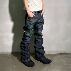 PCCVISION Contrast-Stitch Embroidered Raw Jeans