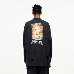 ULIPERY Distressed USB Graphic Sweatshirt
