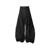 RELABEL Pinstriped Detachable-Scarf Oversized Pants Black