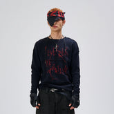 FLYERRER Cross-Panel Contrast Frayed Embroidered Long-Sleeve Tee
