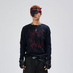 FLYERRER Cross-Panel Contrast Frayed Embroidered Long-Sleeve Tee