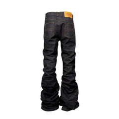 PCCVISION Baroque Embroidered Raw Denim Stacked Jeans