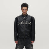 SAVAGEGROWTHWORLD Horse Patch Faux Leather Moto Jacket