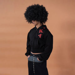 CLP Letter Patch Cropped Zip-Up Hoodie