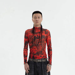 RTVG Calligraphy Full-Print Turtleneck Slim L/S Tee