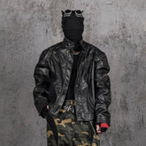 UNDERWATER Distressed Midnight Fang Faux Leather Biker Jacket