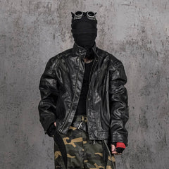 UNDERWATER Distressed Midnight Fang Faux Leather Biker Jacket