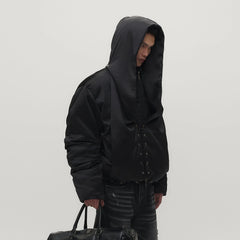 SAVAGEGROWTHWORLD Detachable Hood Satin Oversized Bomber Jacket