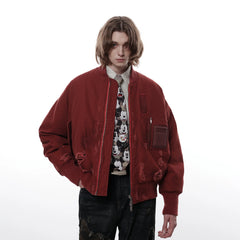 FACEONLAB Distressed Padded Bomber Jacket