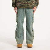 BONELESS Distressed Multi-Pocket Drawstring Cargo Jeans