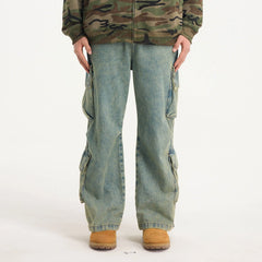BONELESS Distressed Multi-Pocket Drawstring Cargo Jeans