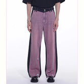 TIWILLTANG Distressed Contrast Paneled Wide-Leg Jeans