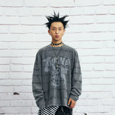 VENTUREK Washed Stripe-Layered Graffiti Long-Sleeve Tee