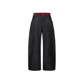 ESAIAS Vermilion Stitch Red Turquoise Curved Denim Pants