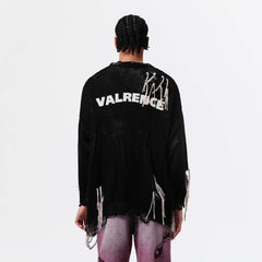 VANN VALRENCE Distressed Frayed Spray V-Neck Cardigan