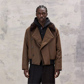 ALVNG AR ANTS Asymmetrical Placket Faux Fur Collar Jacket