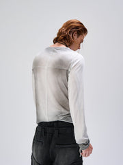 FLYERRER Washed Gradient Cross-Panel Raw-Edge Long-Sleeve Tee