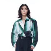 TUIMU Gradient Geometry Panel Acetate Shirt