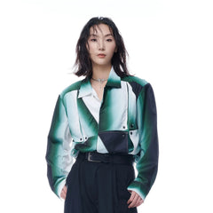 TUIMU Gradient Geometry Panel Acetate Shirt