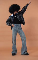CLP Contrast Layer PU Cropped Moto Jacket
