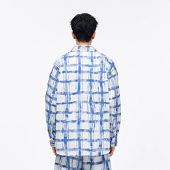 OVERLAPS Brush-Paint Grid Oversized Shirt