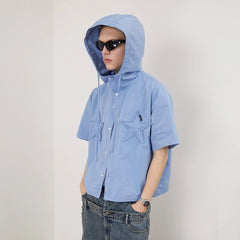 ASSEEN Star Patchwork Hooded Half Shirt