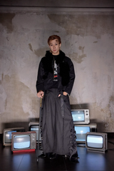 NOTHINGNESS WORLD Mottled Faux Fur Collar Snap-Button Jacket