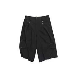 FACEONLAB Retro Pleated Raw-Edge Shorts