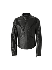FLYERRER Structured Panel Faux Leather Biker Jacket